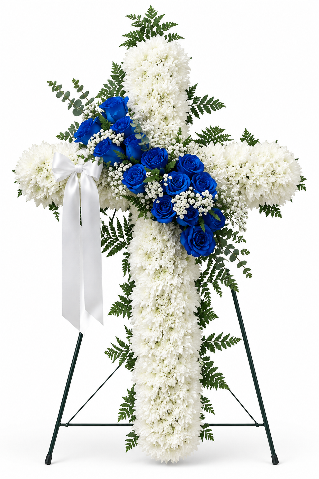 Blue-and-white floral cross product image
