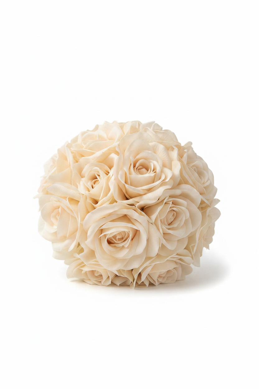 Ivory rose bouquet on white studio background