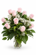 Pale pink rose arrangement on a white studio background