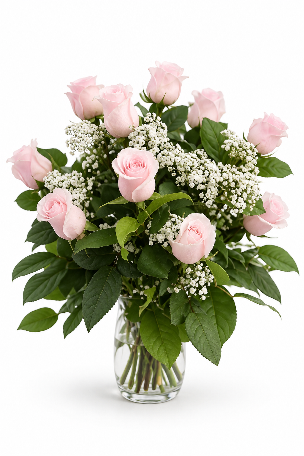 Pale pink rose arrangement on a white studio background