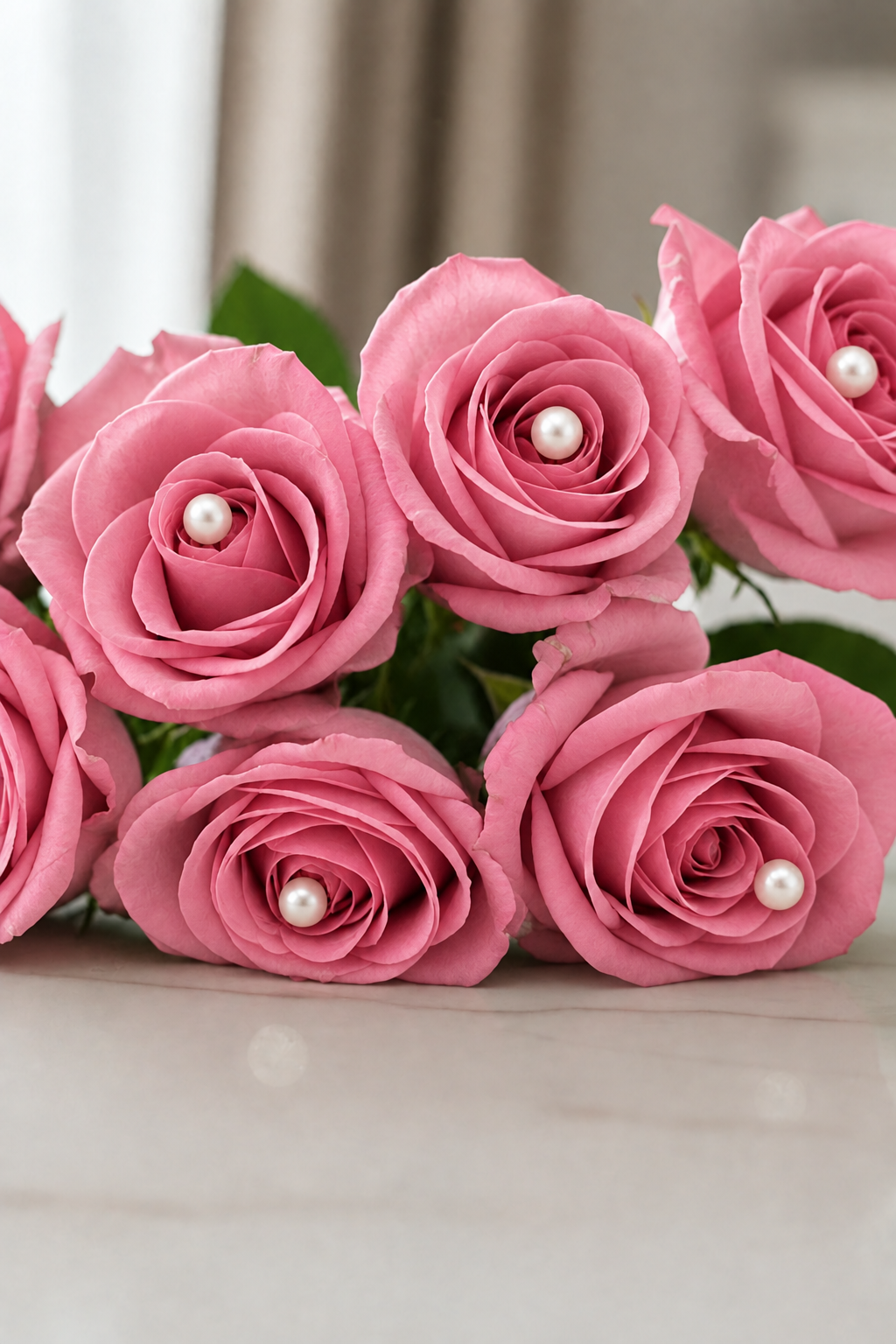 Pink roses with pearl pins